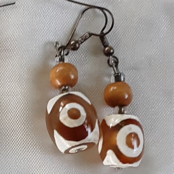 Handcrafted Pierced Earrings Tribal Look Mixed Medium - Picture 1 of 5